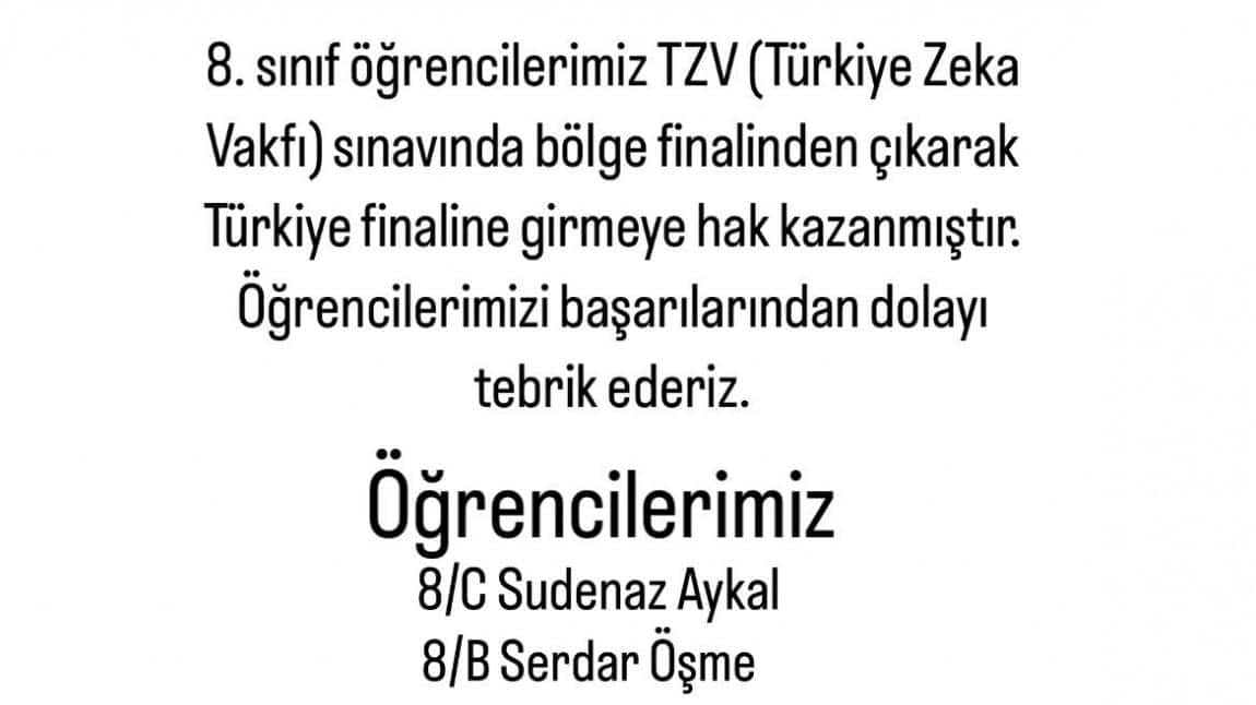 Türkiye Zeka Vakfı Bölge Finalinde Başarılı Olan Öğrencilerimizi tebrik eder başarılarının devamını dileriz.